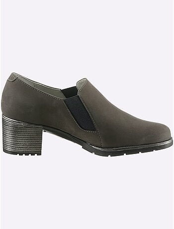 Trotteurs à front haut en cuir velours avec empiècement extensible - Taille standard - Helline