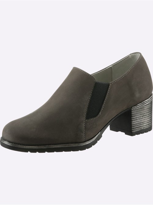 Trotteurs à front haut en cuir velours avec empiècement extensible - Taille standard - Helline - Kiabi