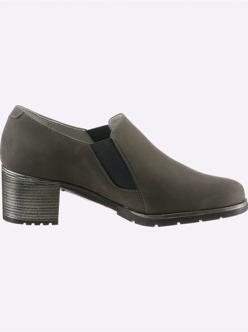 Trotteurs à front haut en cuir velours avec empiècement extensible - Taille standard - Helline gris anthracite - Kiabi