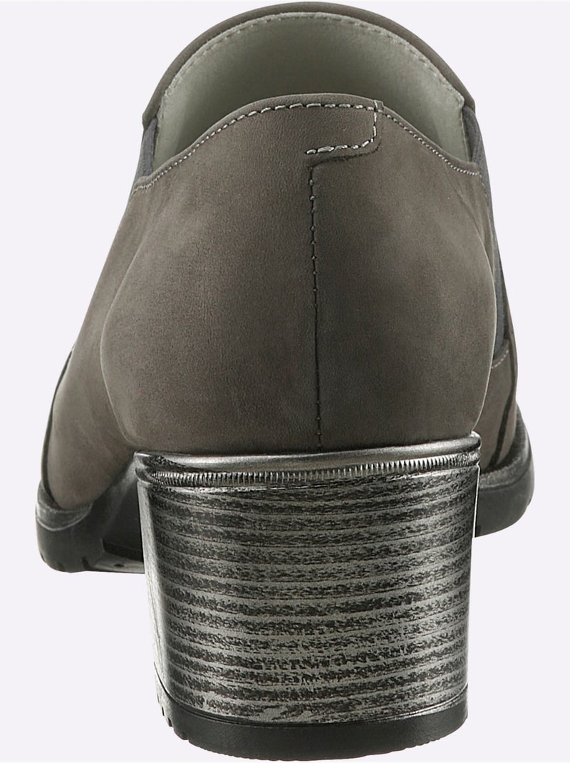 Trotteurs à front haut en cuir velours avec empiècement extensible - Taille standard - Helline gris anthracite - Kiabi