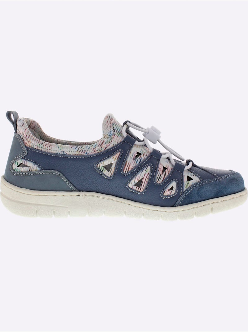 Trotteurs en cuir lisse et nubuck avec lacets élastiques - Taille standard - Witt Bleu jean - Kiabi