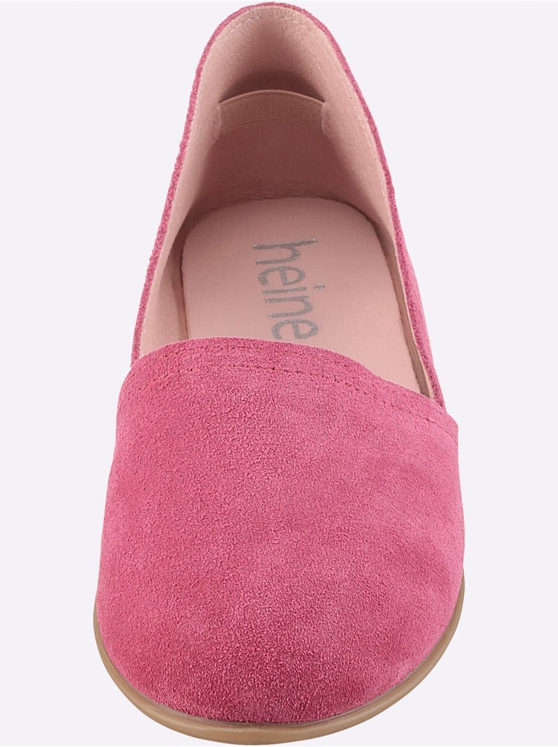 Trotteurs en cuir velours avec semelle textile et talon bottier - Taille standard - Helline Rose fushia - Kiabi