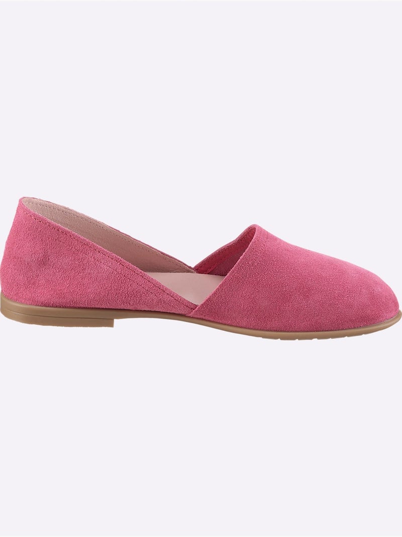Trotteurs en cuir velours avec semelle textile et talon bottier - Taille standard - Helline Rose fushia - Kiabi