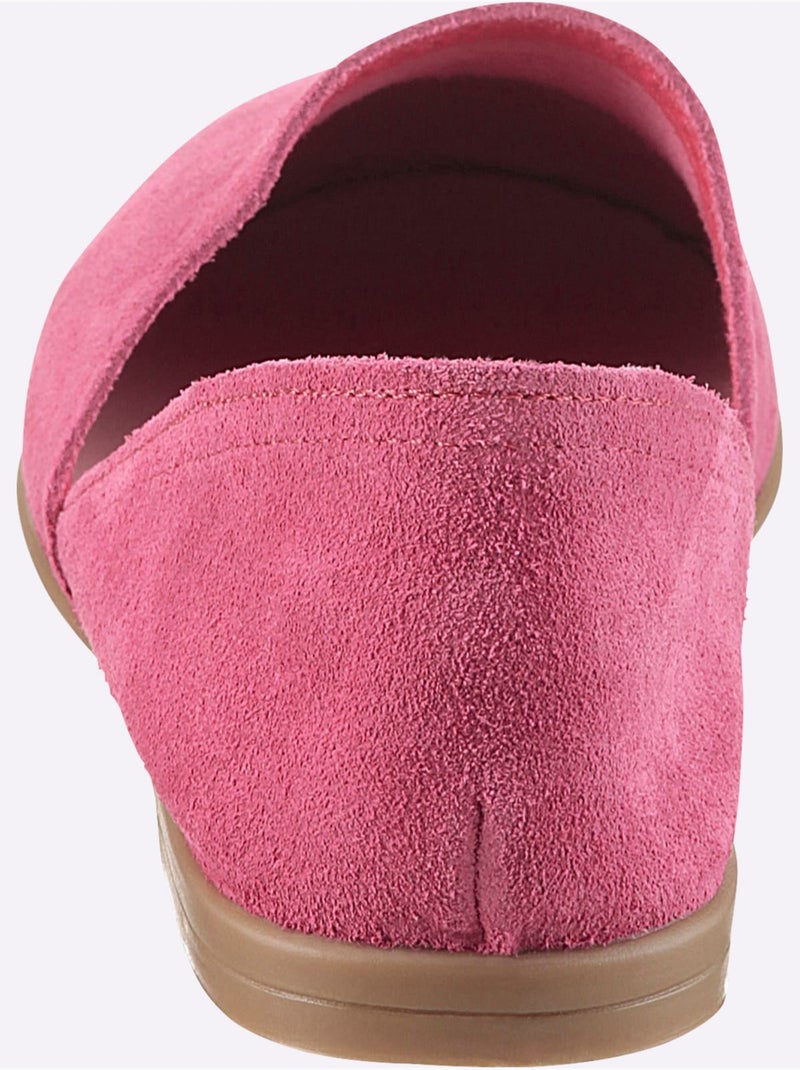 Trotteurs en cuir velours avec semelle textile et talon bottier - Taille standard - Helline Rose fushia - Kiabi