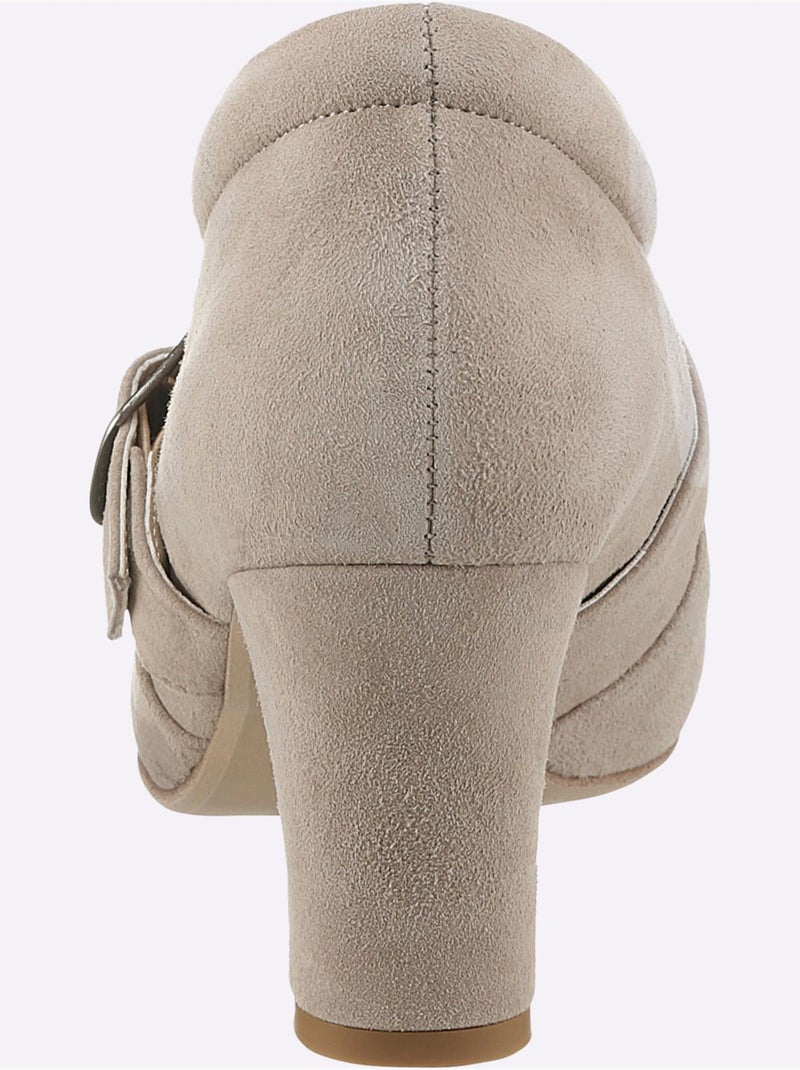 Trotteurs en synthétique velours avec talon bottier et doublure cuir - Taille standard - Helline Sable - Kiabi