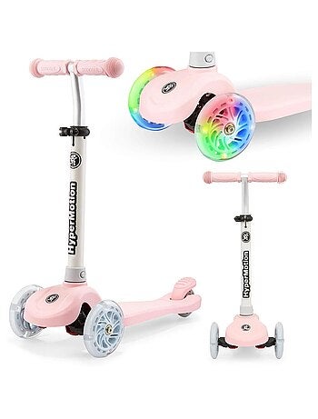 Trottinette 3 roues LED rose réglable max 50kg HyperMotion