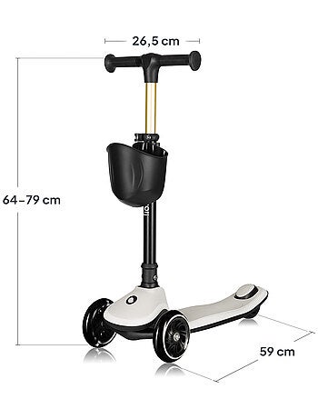 Trottinette 3 roues LIONELO Mey - Roues éclairées - Pliable - Hauteur réglable - Panier inclus
