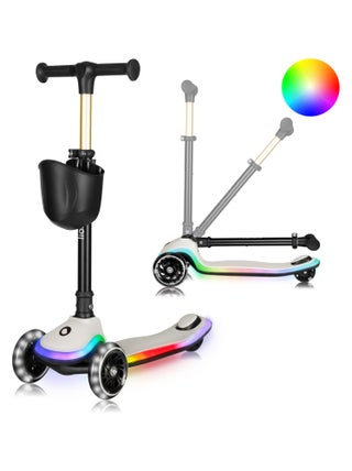 Trottinette 3 roues LIONELO Mey - Roues éclairées - Pliable - Hauteur réglable - Panier inclus