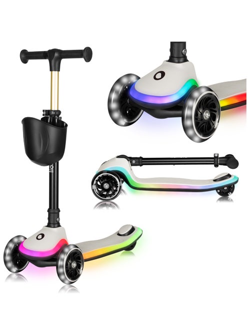 Trottinette 3 roues LIONELO Mey - Roues éclairées - Pliable - Hauteur réglable - Panier inclus - Kiabi