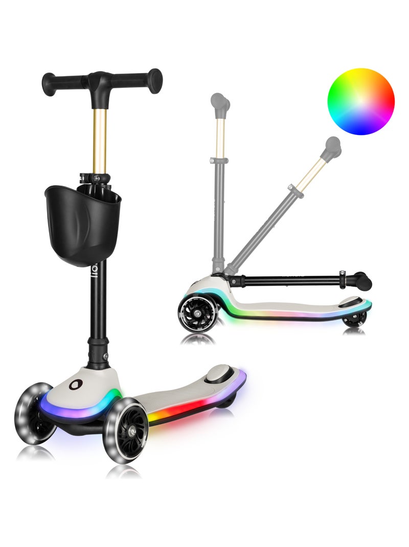 Trottinette 3 roues LIONELO Mey - Roues éclairées - Pliable - Hauteur réglable - Panier inclus Beige - Kiabi