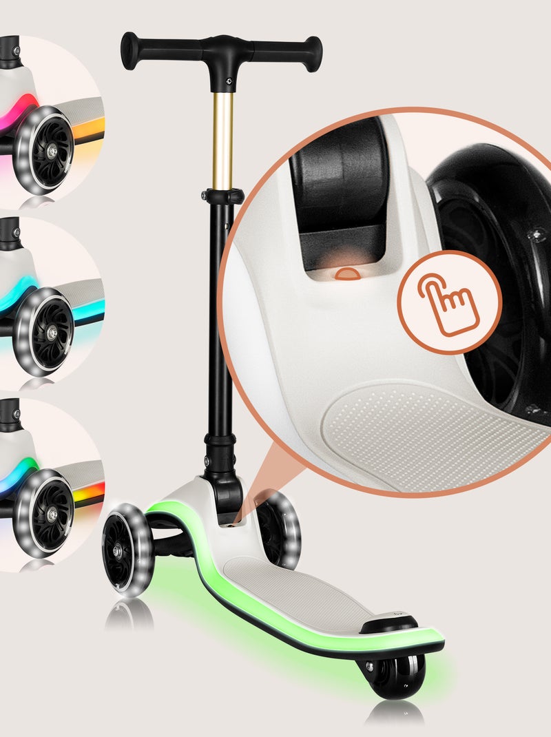 Trottinette 3 roues LIONELO Mey - Roues éclairées - Pliable - Hauteur réglable - Panier inclus Beige - Kiabi