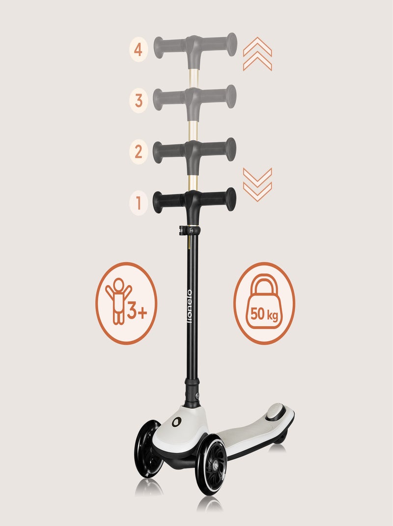Trottinette 3 roues LIONELO Mey - Roues éclairées - Pliable - Hauteur réglable - Panier inclus Beige - Kiabi