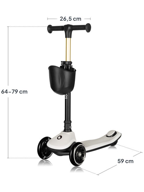 Trottinette 3 roues LIONELO Mey - Roues éclairées - Pliable - Hauteur réglable - Panier inclus - Kiabi
