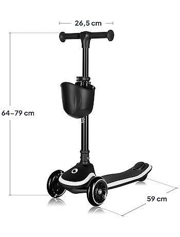 Trottinette 3 roues LIONELO Mey - Roues éclairées - Pliable - Hauteur réglable - Panier inclus