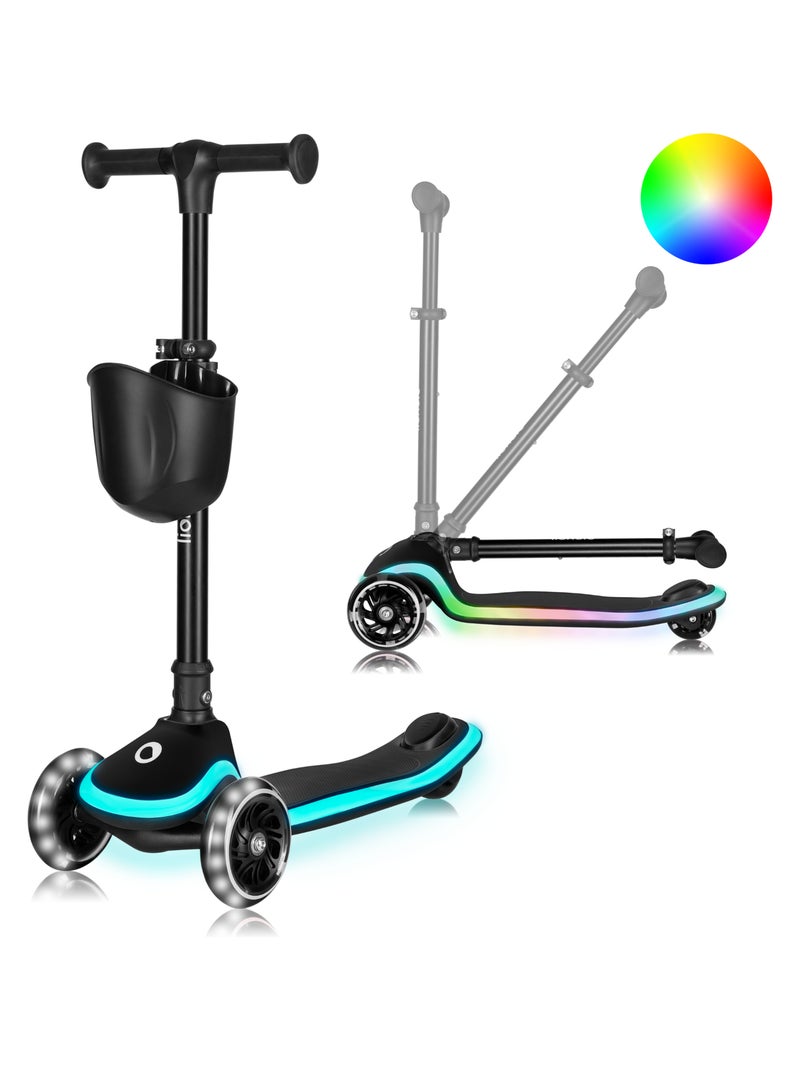 Trottinette 3 roues LIONELO Mey - Roues éclairées - Pliable - Hauteur réglable - Panier inclus Noir - Kiabi