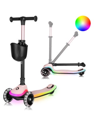 Trottinette 3 roues LIONELO Mey - Roues éclairées - Pliable - Hauteur réglable - Panier inclus