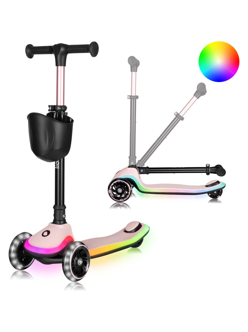 Trottinette 3 roues LIONELO Mey - Roues éclairées - Pliable - Hauteur réglable - Panier inclus Rose - Kiabi