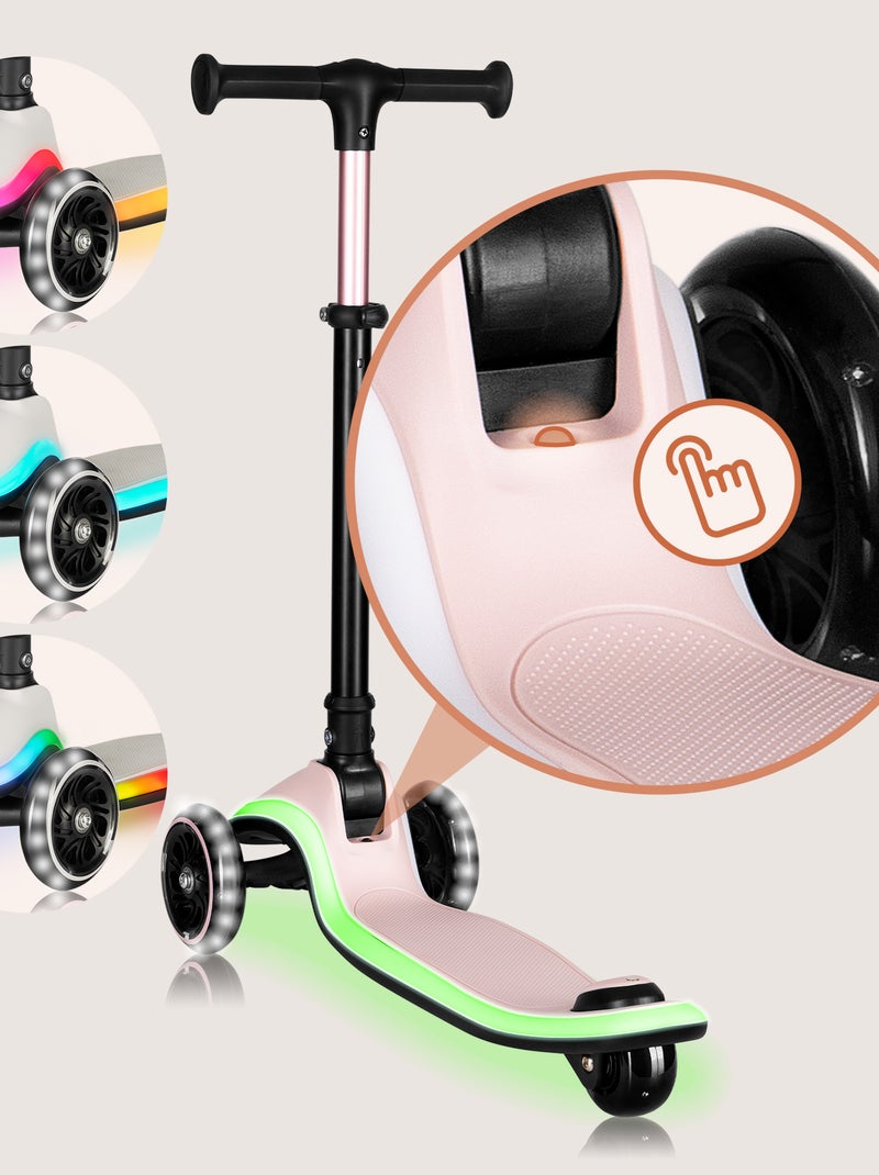 Trottinette 3 roues LIONELO Mey - Roues éclairées - Pliable - Hauteur réglable - Panier inclus Rose - Kiabi