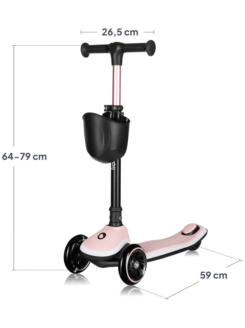 Trottinette 3 roues LIONELO Mey - Roues éclairées - Pliable - Hauteur réglable - Panier inclus Rose - Kiabi