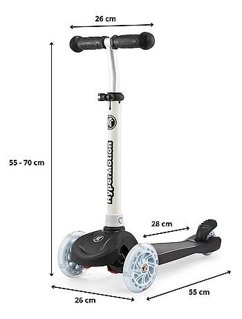 Trottinette 3 roues lumineuses LED réglable 50kg HyperMotion
