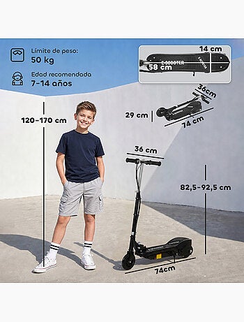 Trottinette électrique 120w pliable réglable enfant 7-14 ans max. 12 km/h noir