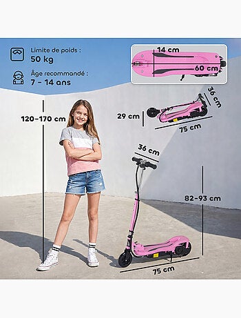 Trottinette électrique 120w pliable réglable enfant 7-14 ans max. 12 km/h