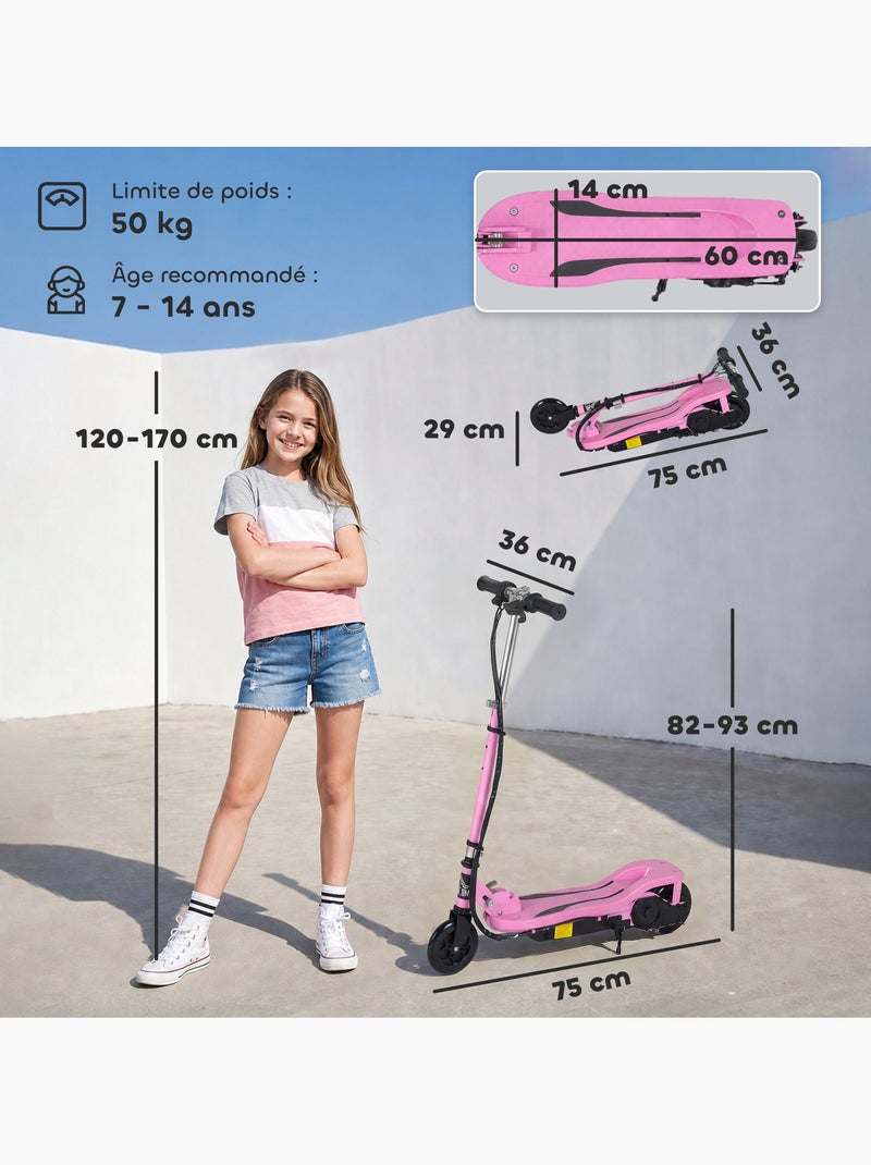 Trottinette électrique 120w pliable réglable enfant 7-14 ans max. 12 km/h Rose - Kiabi