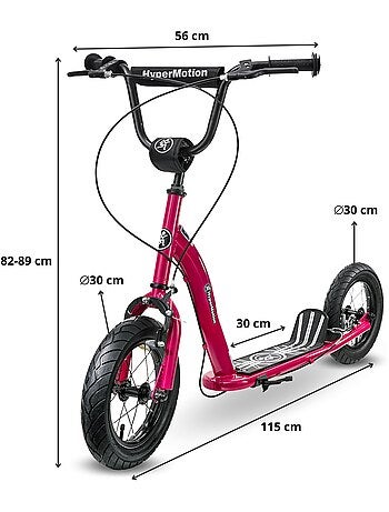 Trottinette Enfant +5 HyperMotion 115x56x89 cm Roues 12" - Charge 50 kg Double Frein Montage Facile