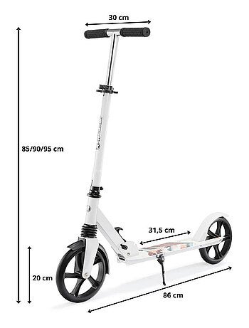 Trottinette Enfant +6 ans 100 Kg max, Pliable, Amortisseur, Guidon H 85-95, ABEC 7