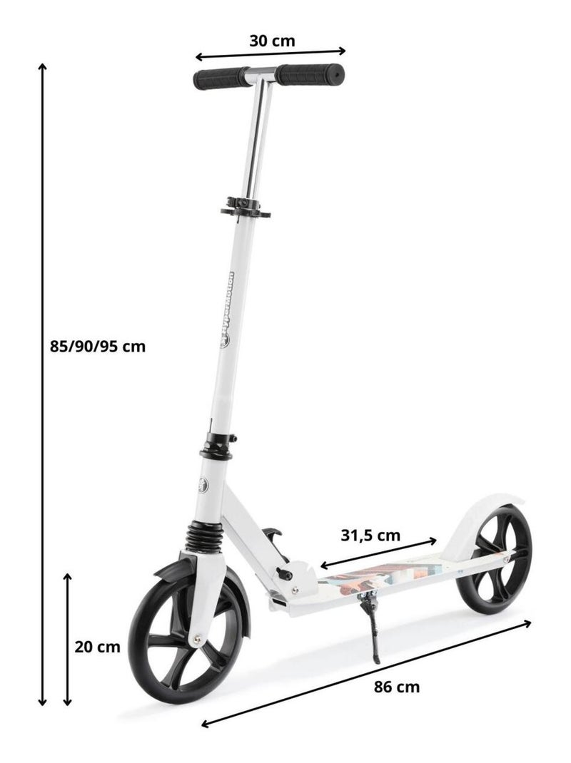 Trottinette Enfant +6 ans 100 Kg max, Pliable, Amortisseur, Guidon H 85-95, ABEC 7 Blanc - Kiabi