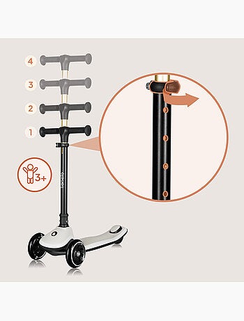 Trottinette enfant avec Casque LIONELO Mey - 3 Roues éclairées - Pliable - Hauteur réglable