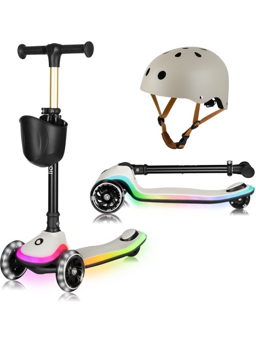 Trottinette enfant avec Casque LIONELO Mey - 3 Roues éclairées - Pliable - Hauteur réglable - Kiabi
