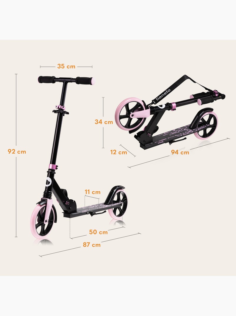 Trottinette enfant et adulte LIONELO Luca - Jusqu'à 100kg - Pliage compact - Porte-biberon Noir Rose - Kiabi