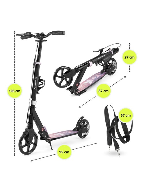 Trottinette Enfant jusqu'à 100kg - 2 amortisseurs - Fleurs- Pliable - 2 Freins- Aluminium- ABEC-7 - Kiabi