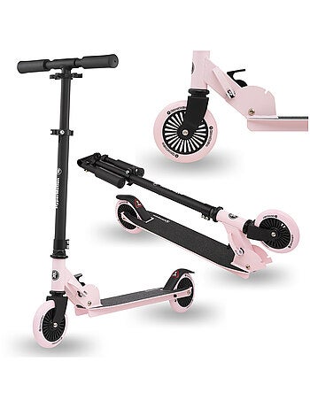 Trottinette Enfants 3-8 ans Pliable, Max 40 Kg, Barre Réglable, Roues en polyuréthane, Rose
