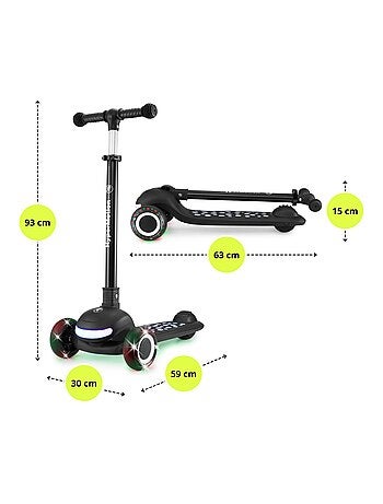 Trottinette enfants roues led, 50 kg max- siège réglable- pliable