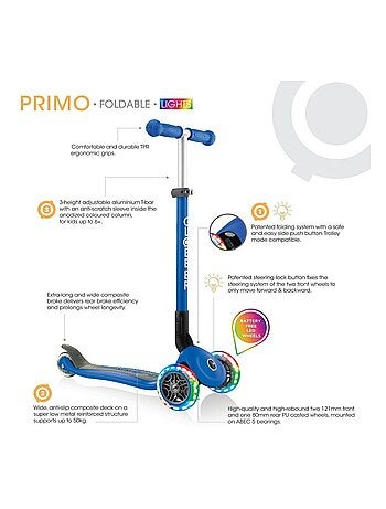 Trottinette évolutive enfant lumineuse et pliable Primo- Navy Blue