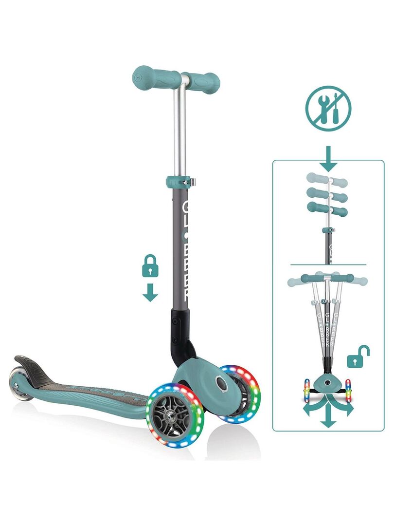 GLOBBER Junior Folding Lights - Scooter 120/80 mm, ABEC 5, 3 Wheels, LED Light Wheels, Fuchsia Pink