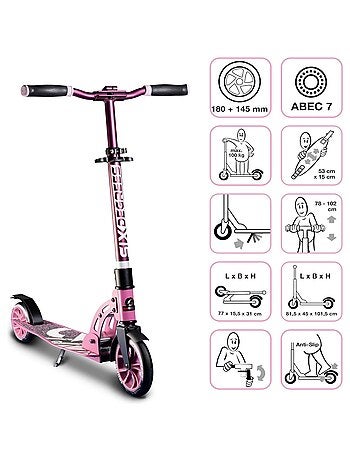Trottinette junior aluminium - mécanisme de pliage et béquille - 180/145 mm