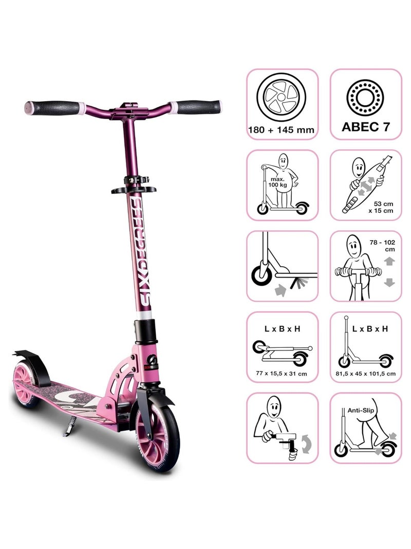 Trottinette junior aluminium - mécanisme de pliage et béquille - 180/145 mm Rose - Kiabi