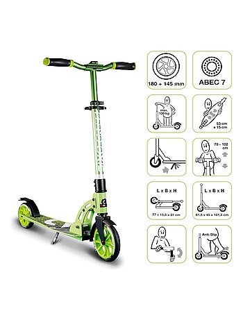 Trottinette junior aluminium - mécanisme de pliage et béquille - 180/145 mm
