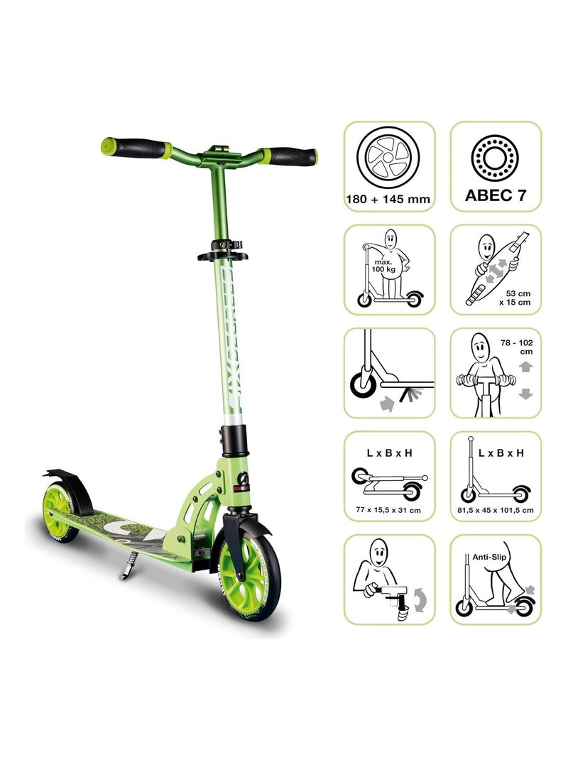 Trottinette junior aluminium - mécanisme de pliage et béquille - 180/145 mm Vert - Kiabi