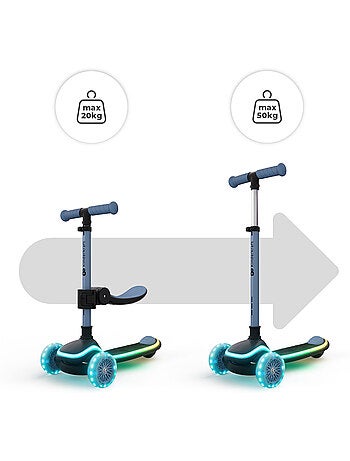Trottinette Kinderkraft RAKET UP 2 en 1 pliable, siège ajustable 25–30 cm, roues RGB
