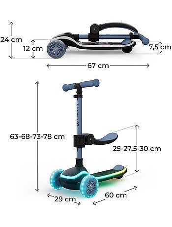Trottinette Kinderkraft RAKET UP 2 en 1 pliable, siège ajustable 25–30 cm, roues RGB