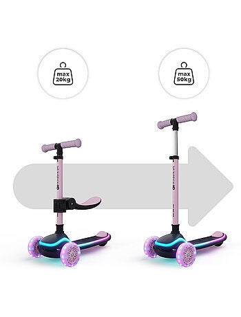 Trottinette Kinderkraft RAKET UP 2 en 1, roues RGB, siège 25–30 cm, format valise
