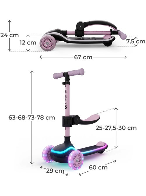 Trottinette Kinderkraft RAKET UP 2 en 1, roues RGB, siège 25–30 cm, format valise - Kiabi