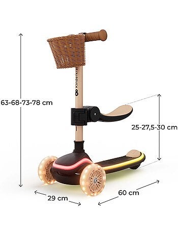 Trottinette Kinderkraft RAKET UP 2 en 1 siège réglable 25-30 cm roues RGB LED pliable valise