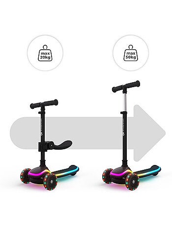 Trottinette Kinderkraft RAKET UP 2 en 1, siège réglable 25–30 cm, roues RGB, pliable