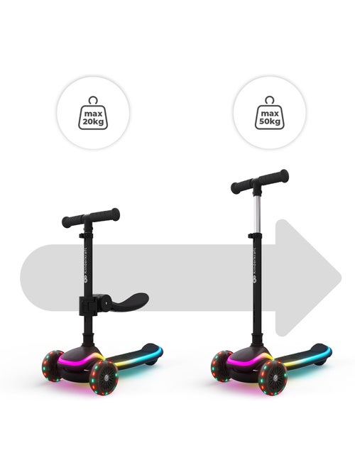 Trottinette Kinderkraft RAKET UP 2 en 1, siège réglable 25–30 cm, roues RGB, pliable - Kiabi