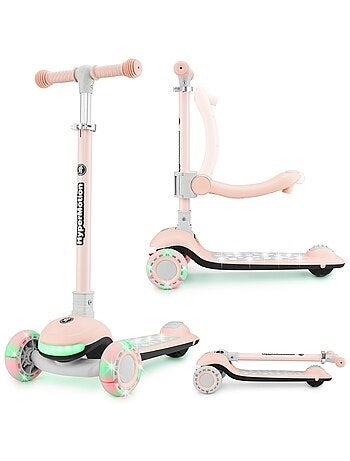 Trottinette LED rose avec siège pliable réglable HyperMotion